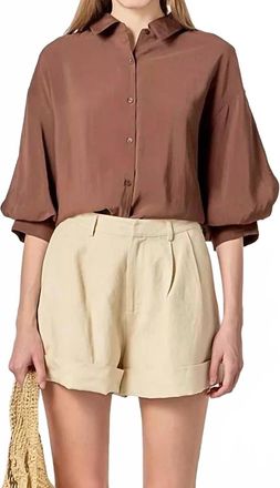 English Factory Balloon Sleeve Shirt In Chocolate Brown