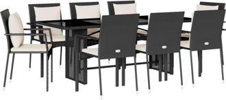 vidaXL Set De Comedor De Jard&iacute;n 9 Pzas Y Cojines Rat&aacute;n Sint&eacute;tico Negro Vidaxl