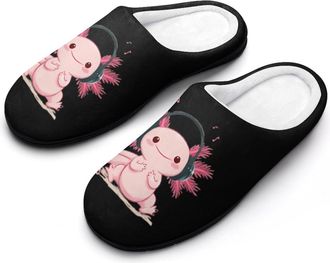 Generic Music Axolotl Cute Funny Mens Cotton Slippers Soft Non-Slip Rubber Sole House Slipper Indoor Outdoor