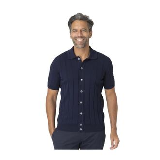 Gran Sasso Cardigans, male, Blue, Size: 2XL Navy Blue Short Sleeve Knit Shirt