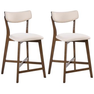 Beliani Conjunto De 2 Sillas De Bar Sin Reposabrazos Asiento De Tela Marr&oacute;n Y Blanco Crema Yuma