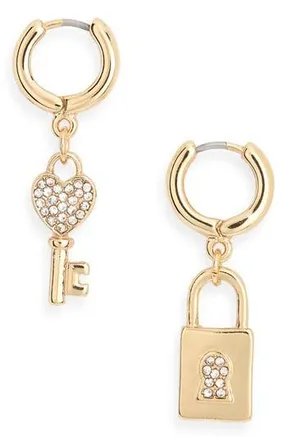 Leith Valentines Day Lock & Key Drop Earrings in Clear- Gold at Nordstrom Rack