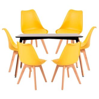 Regalos Miguel Regalos Miguel - Conjuntos De Mesa Y Sillas - Conjunto Mesa Tower Rectangular 120 X 80 Cm Negra Y Pack 6 Sillas Synk Basic - Amarillo