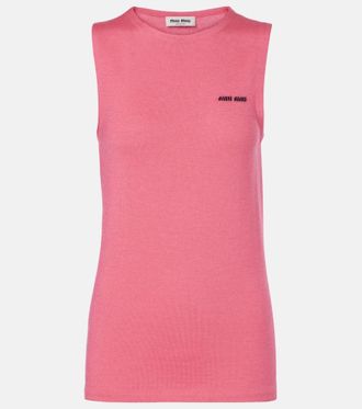 Miu Miu Logo cashmere and silk top