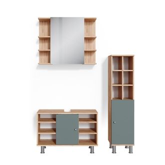 Vicco Conjunto De Muebles De Ba&ntilde;o Fynn, Verde, 3 Piezas, Mueble Bajo 80 Cm