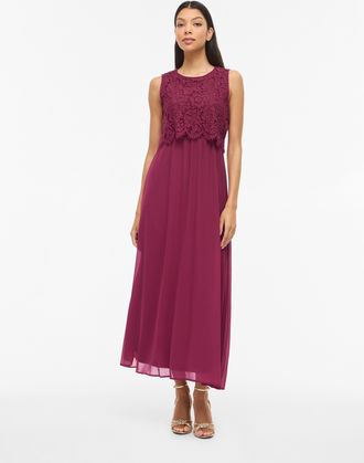 Vila Maxikleid VILA VIMILINA LACE DRESS - NOOS/DC, Damen, Gr. 34, N-Gr, anemone, Web, Obermaterial: 100% Polyester, unifarben, regular fit lang, Rundhals, 