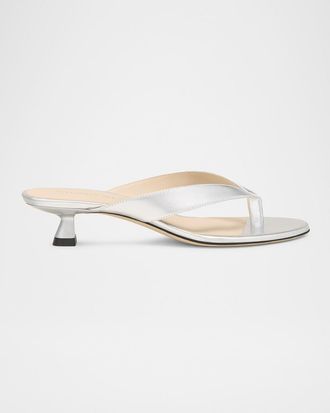 Stuart Weitzman Rio Metallic Kitten-Heel Thong Sandals