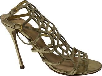 Sergio Rossi Puzzle Caged Sandals in Gold Leather