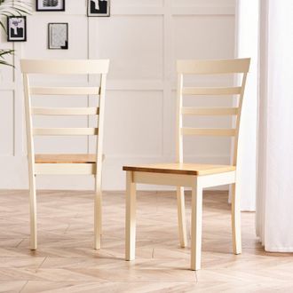 Furniturebox Set of 2 Whitby Solid Wood Dining Chairs With Oak Colour Seat in Cream