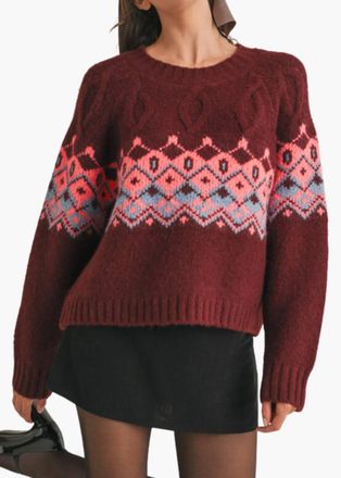 Merci Mollie Sweater In Burgundy Pink