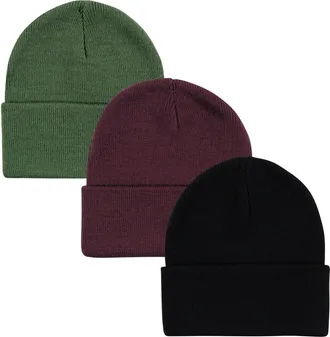 Hudson Baby Knitted Fold-Over Beanies in Green Burgundy at Nordstrom