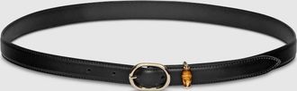 Gucci Thin Belt With Oval Buckle, Black, Leather