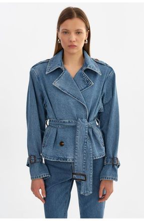 LaMarque Dhana | Suede Trench Jacket in Mid Blue Wash at Nordstrom, Size Xx-Small