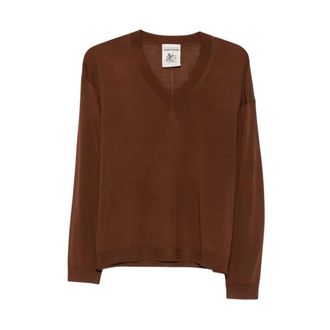 Semicouture Jade V-neck Sweater - Dames - Truien - Bruin - Maat: M Wol