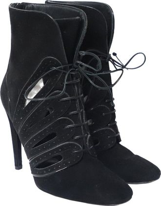 Bottega Veneta Womens Suede Cutout Lace-Up Detail Bootie (Authentic Pre- Loved)