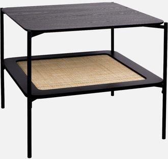 Sweeek Mesa De Centro Cuadrada Con Tablero Doble Efecto Madera Y Ca&ntilde;a, Manado, Negro, 60x60x52 Cm