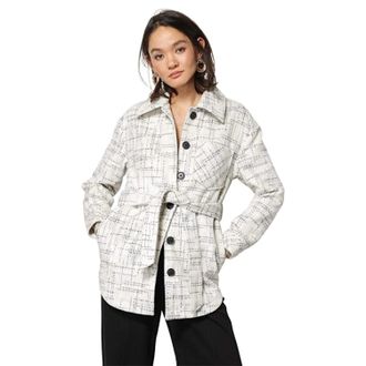 Line & Dot Georgia Jacket Womens White Belted Waist Button Front JZZ1