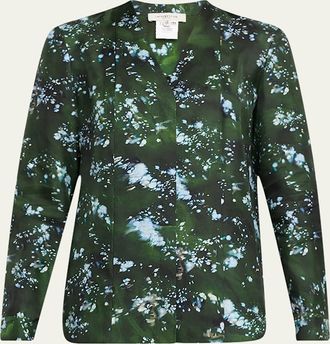 Lafayette 148 New York Abstract-Print Silk Blouse