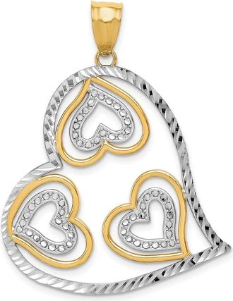 Diamond2Deal 14k Yellow Gold Rhodium Polished Hearts Inside Heart Pendant