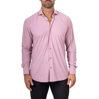 Maceoo Eins Shaped Fit Marthy3010 Pink Knit Button-Up Shirt at Nordstrom, Size 4
