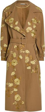 Alice & Olivia Nevada Floral-embroidered Canvas Trench Coat - Brown - 10 (UK14 / L)