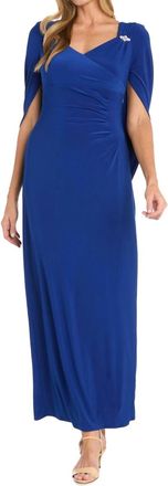 R & M Richards Draped With Rhinestone Detailing Shoulder Dress In Indigo