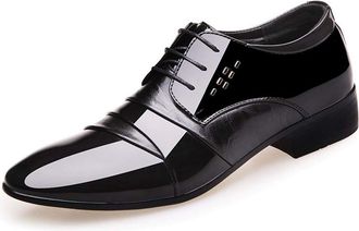 Generic Dress Oxford Shoes for Men Lace Up Patchwork PU Leather Slip Resistant Low Top Non Slip Classic(7.5 UK) Black