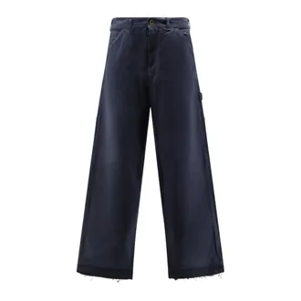 Maison Margiela Straight Trousers, male, Blue, Size: W32 Distressed Cotton Trousers with Pockets