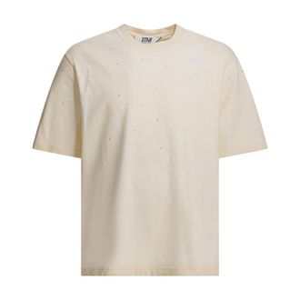 Golden Goose Tops, Heren, Wit, S, Katoen, Katoenen T-shirt met ronde hals en strass-versieringen