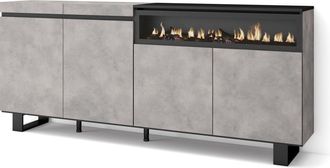 Skraut Home Aparadores Para Sal&oacute;n, Gran Capacidad De Almacenaje, 200x87x35cm, 4 Puertas, Chimenea El&eacute;ctrica, Dise&ntilde;o Industrial, Estilo Moderno, Gris Cemento - Skr