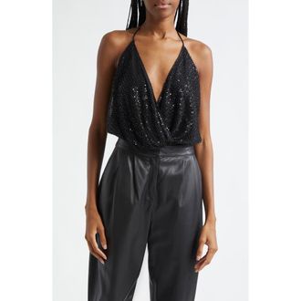 Ramy Brook Sullivan Sequin Halter Tank in Black Beaded Mesh at Nordstrom Rack, Size X-Small