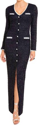 Black Halo Koa Long Sleeve Fuzzy Pearl Dress In Navy