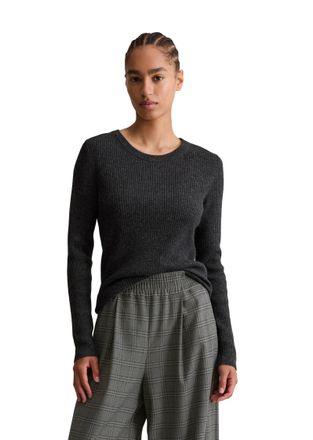 Marc O'Polo Denim Rundhalspullover MARC OPOLO DENIM, Damen, Gr. XS, anthra melange, Rippstrick, Obermaterial: 40% Schurwolle, 40% Polyamid, 20% Viskose, slim fit normal