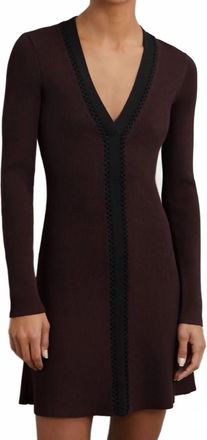Reiss Alma Craft-Stitch Rib-Knit Mini Dress In Burgundy Black