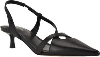 Calvin Klein Arlanna Slingback Pointed Toe Kitten Heel Pump in Black Leather at Nordstrom, Size 8.5