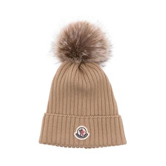Moncler Fur Bobble Hat - unisex - Moncler - Accessories - Beige - S - Accessories