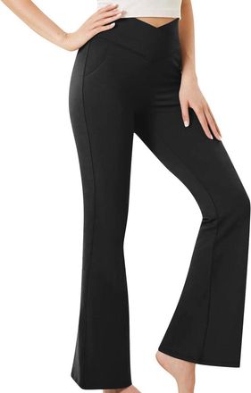 Generic Yoga Pants with Pockets for Women Crisscross Waist Yoga Sports Trousers Stretch Joggers Gym Workout Flare Pants Active Tummy Control Pants Running Swe