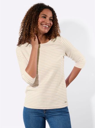 Casual Looks 3/4-Arm-Shirt CASUAL LOOKS Ringelshirt, Damen, Gr. 36, elfenbein, wei&szlig;, geringelt, 54% Polyester, 36% Baumwolle, 10% Viskose, gemustert, gestreift, me