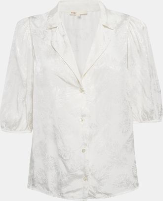 Maje White Ecru Jungle Jacquard Satin Shirt