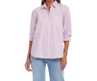 Karen Kane Striped Button Up Blouse In Pink