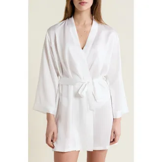 Etam Marry Me Deshabille Satin Robe in White at Nordstrom, Size X-Large