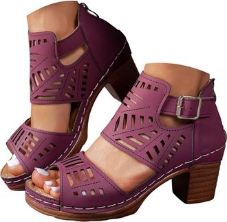 Generic Womens Platform Sandals Summer Trendy Dressy Gladiator Sandals Chunky Heel Hollow Cut Out Open Toe Stacked Heeled Booties Beach Boho Comfortable Ankle