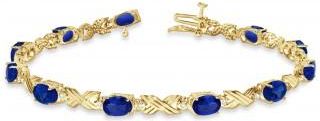 Allurez Lab Blue Sapphire & Lab Grown Diamond XOXO Link Bracelet 14k Yellow Gold (6.65ct)