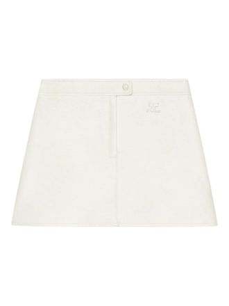 Courr&egrave;ges logo mini skirt - women - Cotton/Polyurethane - 40 - White