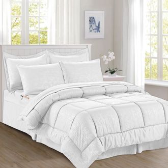 Elegant Comfort 8-Piece Bamboo Floral Pattern Comforter Set- Includes 4-Piece Sheet Set with Double Sided Storage Pockets