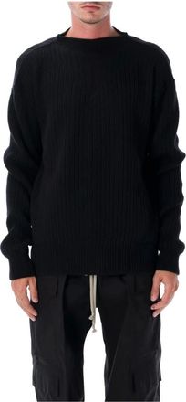Rick Owens Round-neck Knitwear, male, Black, L, Black Fisherman Knitwear Aw25