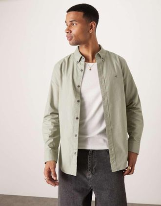 Calvin Klein Jeans Camicia Oxford verde pallido a maniche lunghe