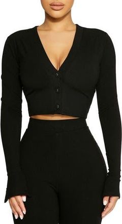 Naked Wardrobe Rib Crop Cardigan in Black at Nordstrom Rack, Size X-Small