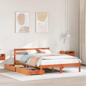 vidaXL Cama Sin Colch&oacute;n Madera Maciza De Pino Marr&oacute;n Cera 140x200 Cm Vidaxl