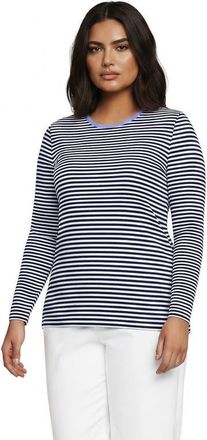 Lands End Plus Size Long Sleeve Micro Rib T-Shirt in Deep Sea Navy/white Stripe at Nordstrom, Size 1X